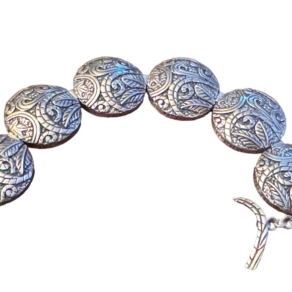 Stunning ornate scroll work design antiqued SILPADA sterling disk link bracelet - Picture 2 of 9